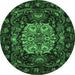 Round Machine Washable Medallion Emerald Green French Area Rugs, wshtr465emgrn