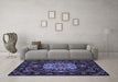 Machine Washable Medallion Blue French Rug in a Living Room, wshtr465blu