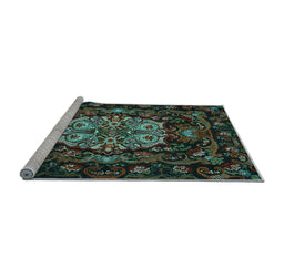 Sideview of Machine Washable Medallion Light Blue French Rug, wshtr465lblu