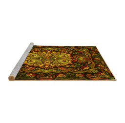 Sideview of Machine Washable Medallion Yellow French Rug, wshtr465yw