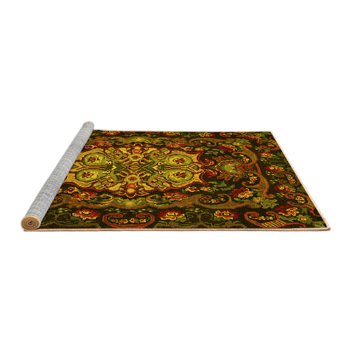 Sideview of Machine Washable Medallion Yellow French Rug, wshtr465yw