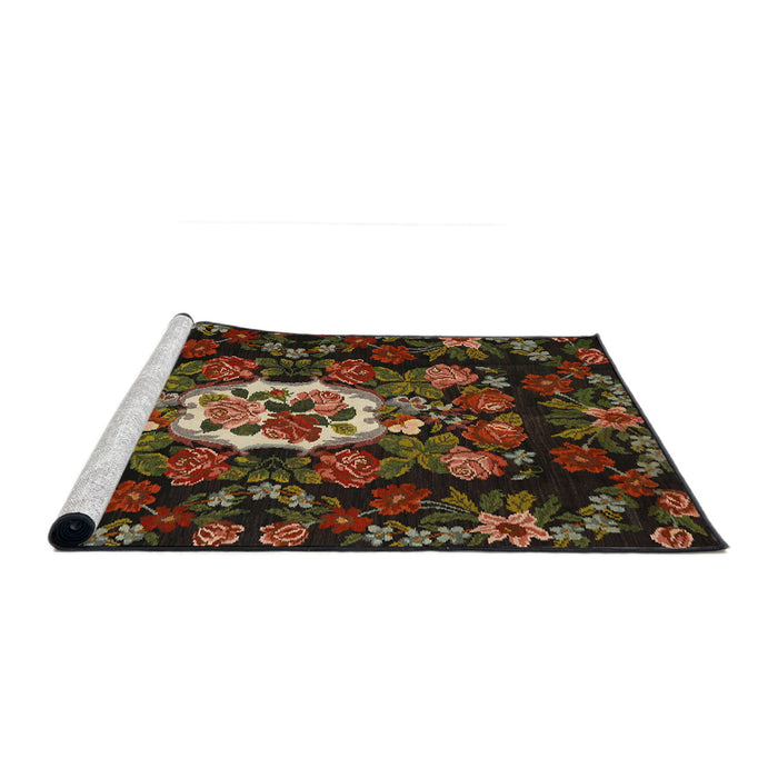 Sideview of Machine Washable Traditional Brown Rug, wshtr466