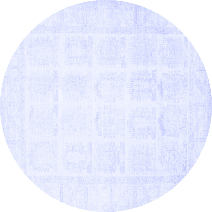 Round Machine Washable Persian Blue Traditional Rug, wshtr4660blu