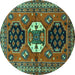 Round Machine Washable Persian Turquoise Traditional Area Rugs, wshtr4661turq