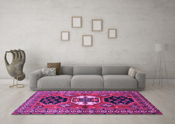 Machine Washable Persian Purple Traditional Area Rugs in a Living Room, wshtr4661pur