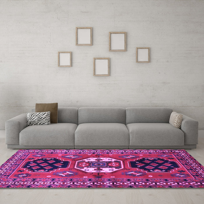 Machine Washable Persian Purple Traditional Area Rugs in a Living Room, wshtr4661pur