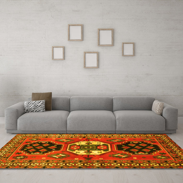 Machine Washable Persian Yellow Traditional Rug in a Living Room, wshtr4661yw