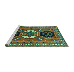 Sideview of Machine Washable Persian Turquoise Traditional Area Rugs, wshtr4661turq