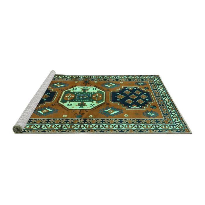 Sideview of Machine Washable Persian Turquoise Traditional Area Rugs, wshtr4661turq