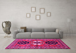 Machine Washable Persian Pink Traditional Rug in a Living Room, wshtr4661pnk
