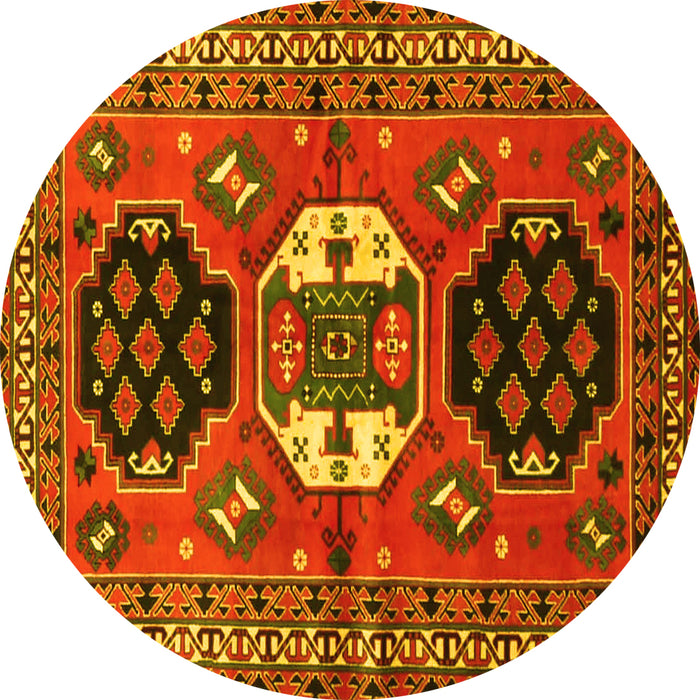 Round Machine Washable Persian Yellow Traditional Rug, wshtr4661yw