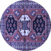 Round Machine Washable Persian Blue Traditional Rug, wshtr4661blu