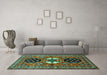 Machine Washable Persian Turquoise Traditional Area Rugs in a Living Room,, wshtr4661turq