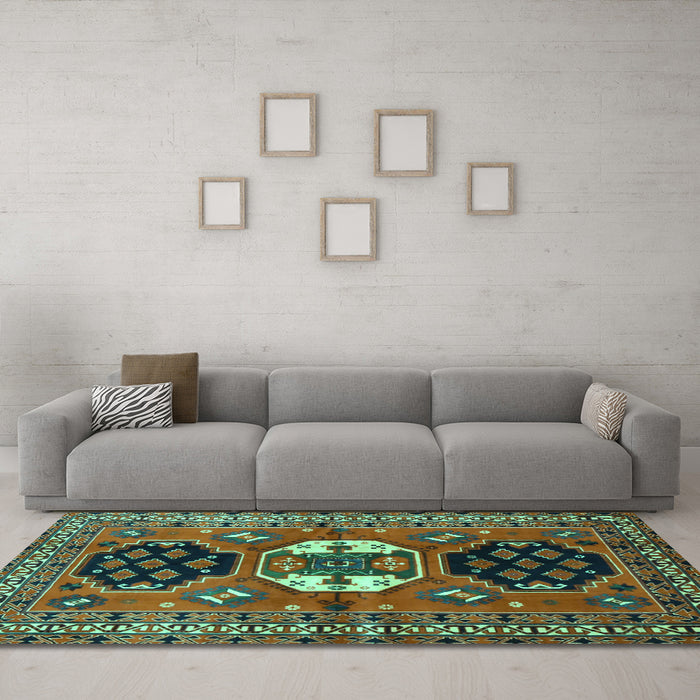 Machine Washable Persian Turquoise Traditional Area Rugs in a Living Room,, wshtr4661turq