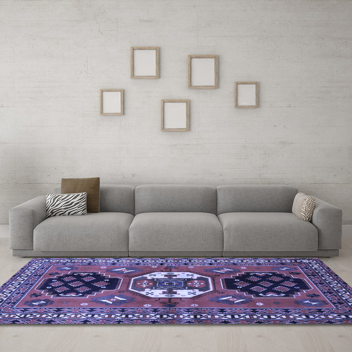 Machine Washable Persian Blue Traditional Rug in a Living Room, wshtr4661blu