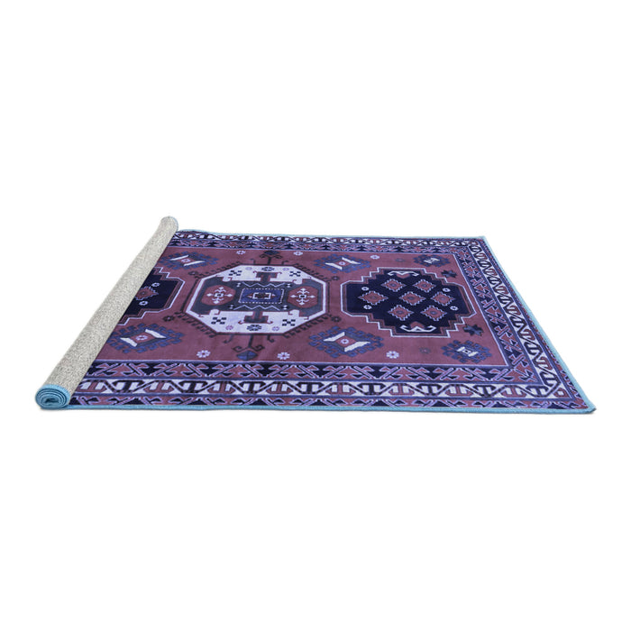 Sideview of Machine Washable Persian Blue Traditional Rug, wshtr4661blu