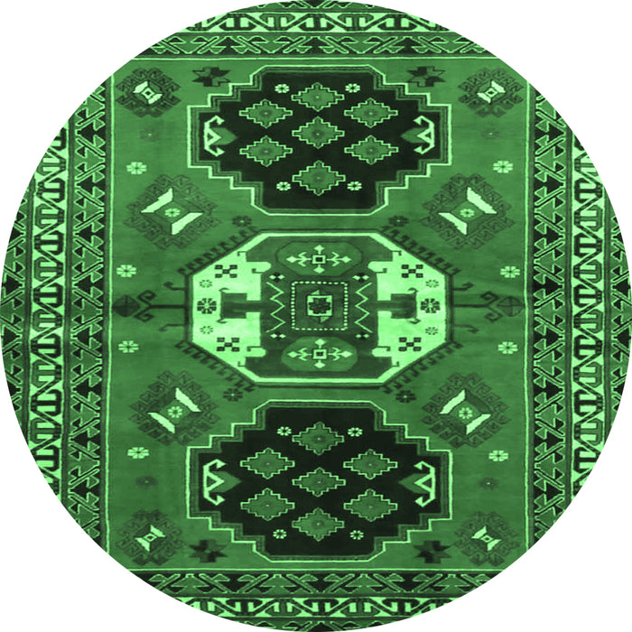 Round Machine Washable Persian Emerald Green Traditional Area Rugs, wshtr4661emgrn