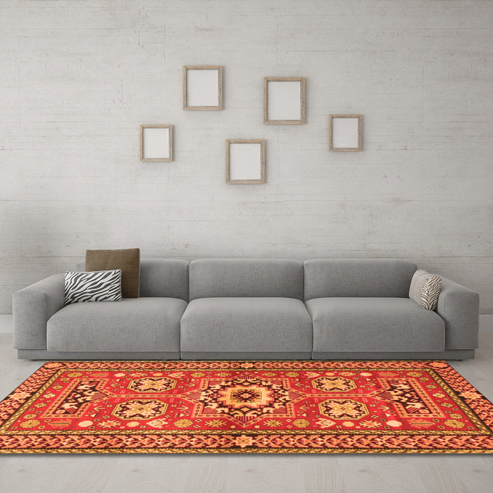Machine Washable Persian Orange Traditional Area Rugs in a Living Room, wshtr4662org