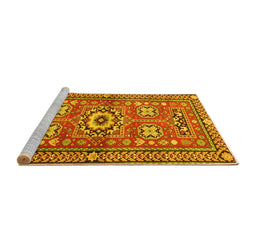 Sideview of Machine Washable Persian Yellow Traditional Rug, wshtr4662yw