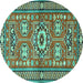 Round Machine Washable Persian Turquoise Traditional Area Rugs, wshtr4662turq