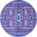 Round Machine Washable Persian Blue Traditional Rug, wshtr4662blu