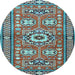 Round Machine Washable Persian Light Blue Traditional Rug, wshtr4662lblu