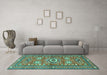 Machine Washable Persian Turquoise Traditional Area Rugs in a Living Room,, wshtr4662turq