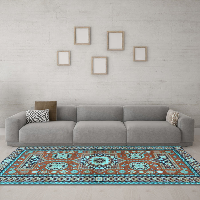 Machine Washable Persian Light Blue Traditional Rug in a Living Room, wshtr4662lblu