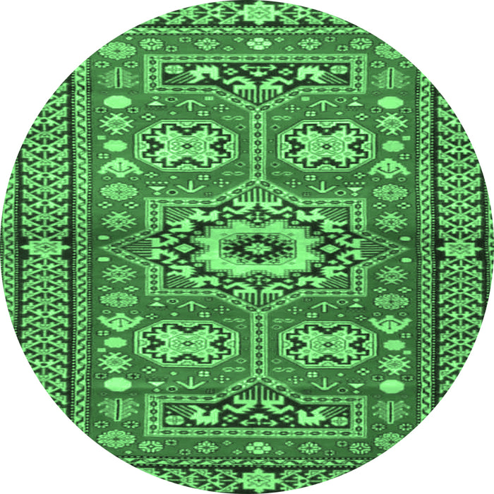 Round Machine Washable Persian Emerald Green Traditional Area Rugs, wshtr4662emgrn