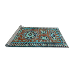 Sideview of Machine Washable Persian Light Blue Traditional Rug, wshtr4662lblu