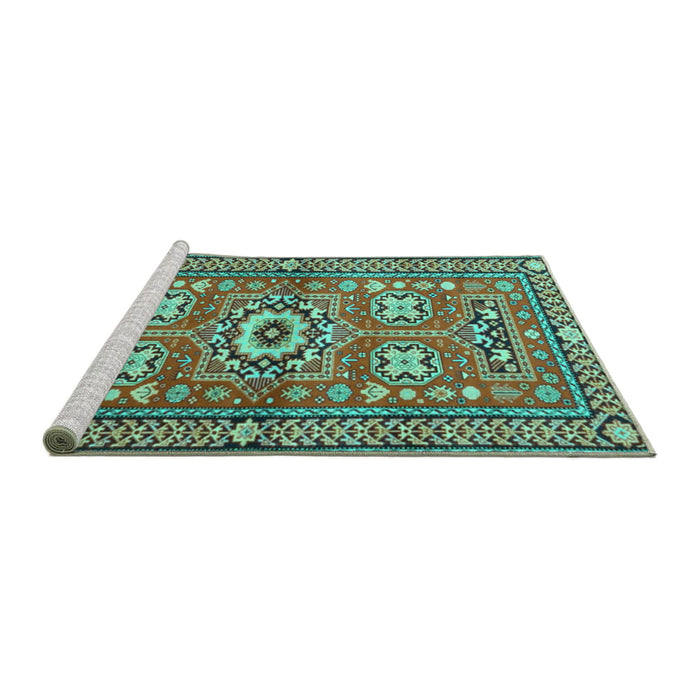 Sideview of Machine Washable Persian Turquoise Traditional Area Rugs, wshtr4662turq