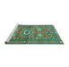 Sideview of Machine Washable Persian Turquoise Traditional Area Rugs, wshtr4662turq