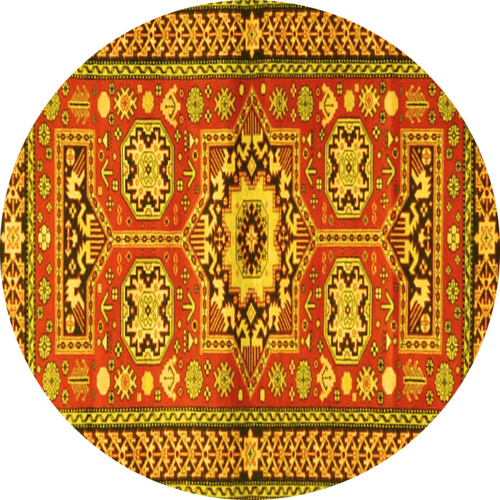 Round Machine Washable Persian Yellow Traditional Rug, wshtr4662yw