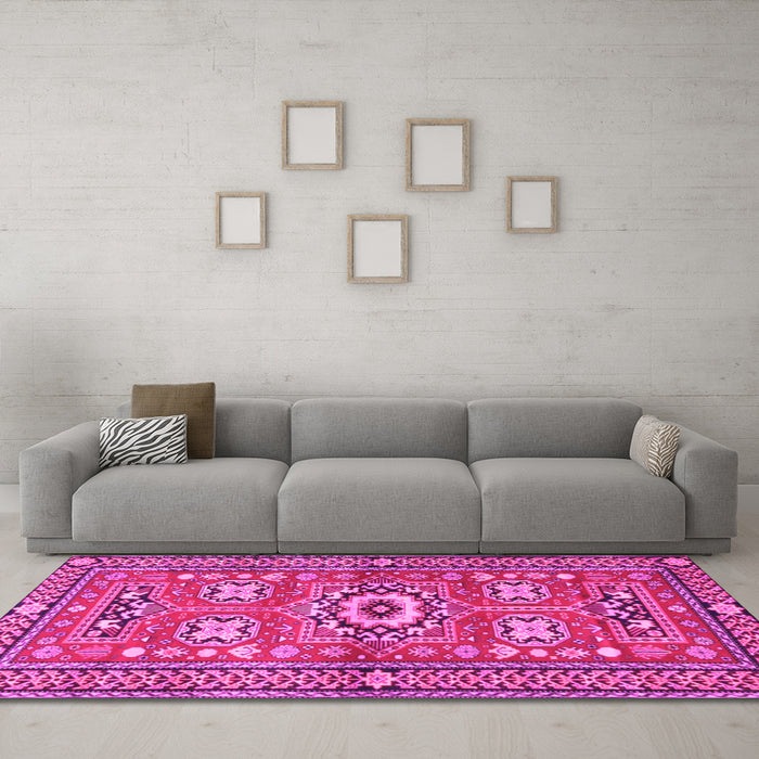 Machine Washable Persian Pink Traditional Rug in a Living Room, wshtr4662pnk