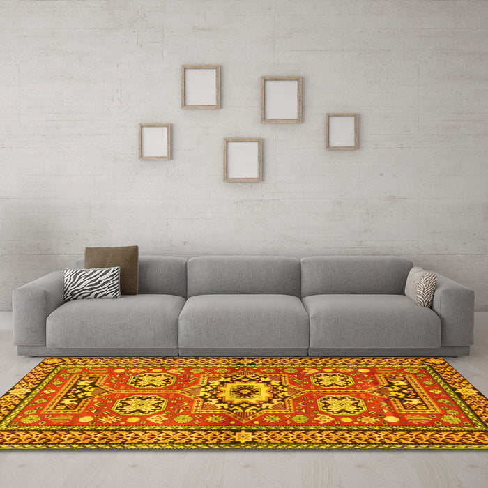 Machine Washable Persian Yellow Traditional Rug in a Living Room, wshtr4662yw