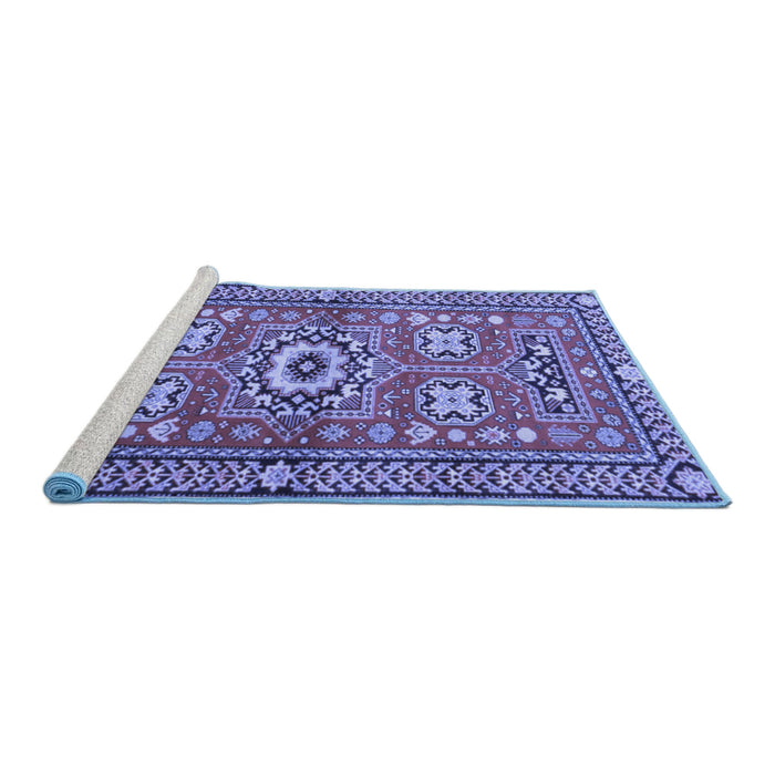 Sideview of Machine Washable Persian Blue Traditional Rug, wshtr4662blu