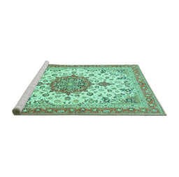 Sideview of Machine Washable Persian Turquoise Traditional Area Rugs, wshtr4663turq