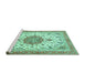 Sideview of Machine Washable Persian Turquoise Traditional Area Rugs, wshtr4663turq