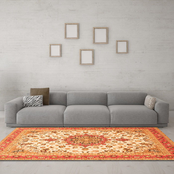 Machine Washable Persian Orange Traditional Area Rugs in a Living Room, wshtr4663org