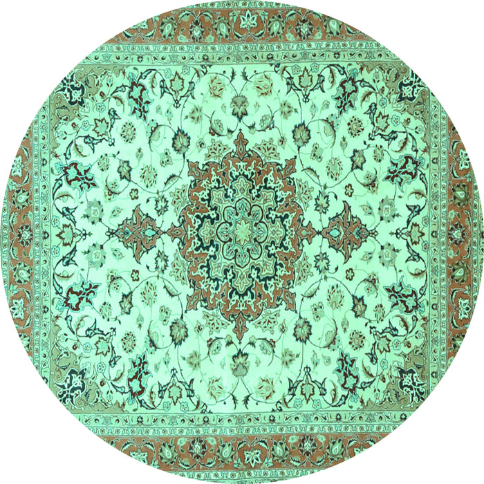 Round Machine Washable Persian Turquoise Traditional Area Rugs, wshtr4663turq