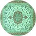 Round Machine Washable Persian Turquoise Traditional Area Rugs, wshtr4663turq