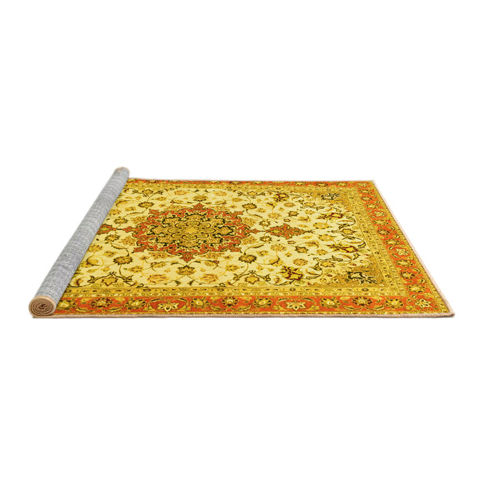 Sideview of Machine Washable Persian Yellow Traditional Rug, wshtr4663yw