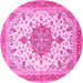 Round Machine Washable Persian Pink Traditional Rug, wshtr4663pnk