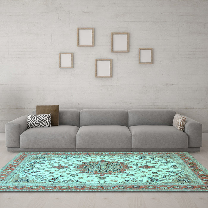 Machine Washable Persian Light Blue Traditional Rug in a Living Room, wshtr4663lblu