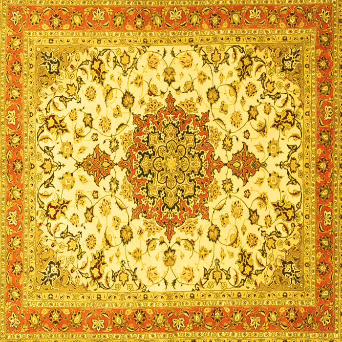 Square Machine Washable Persian Yellow Traditional Rug, wshtr4663yw