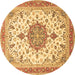 Round Machine Washable Persian Brown Traditional Rug, wshtr4663brn