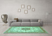 Machine Washable Persian Turquoise Traditional Area Rugs in a Living Room,, wshtr4663turq