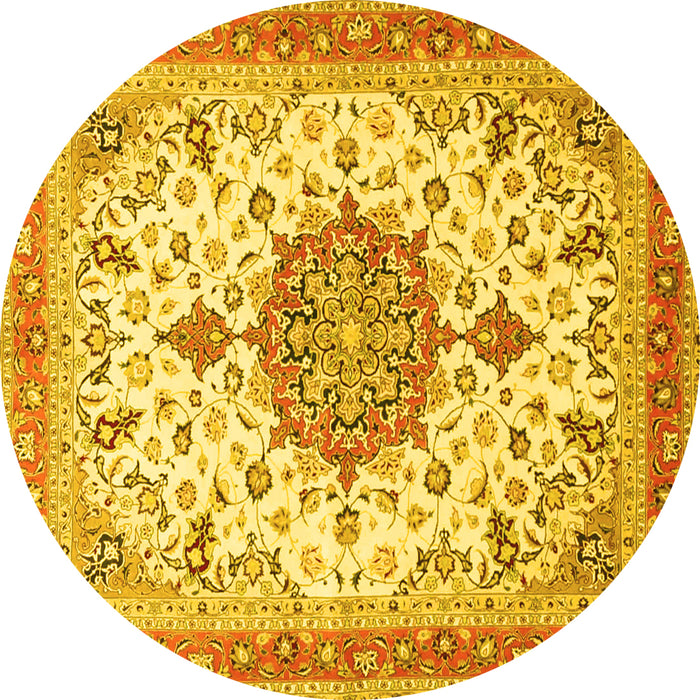 Round Machine Washable Persian Yellow Traditional Rug, wshtr4663yw