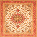 Round Machine Washable Persian Orange Traditional Area Rugs, wshtr4663org