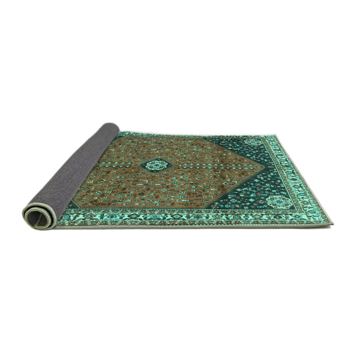 Sideview of Medallion Turquoise Traditional Rug, tr4664turq